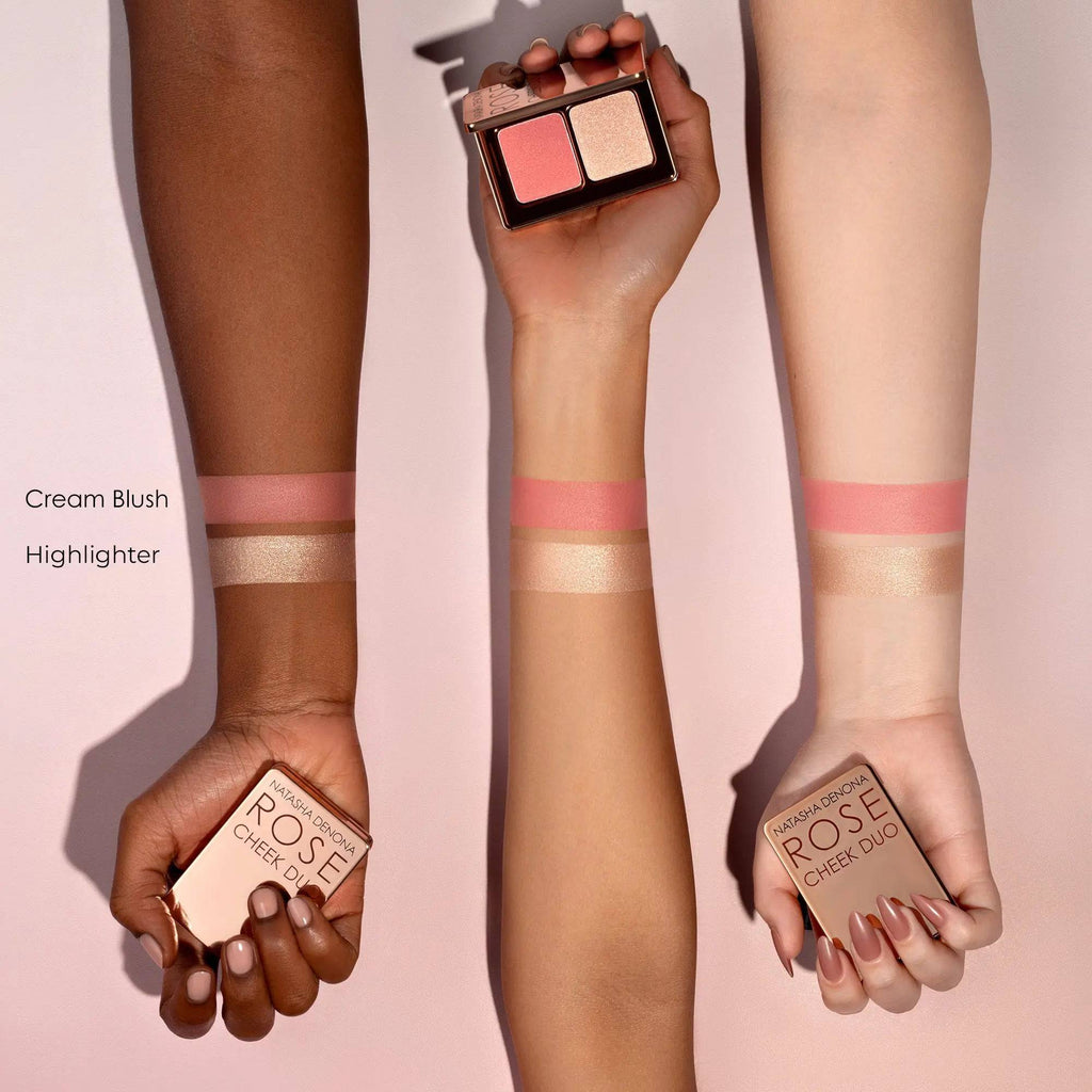 Natasha Denona Mini Rose Cheek Duo cream blush and highlighter swatch