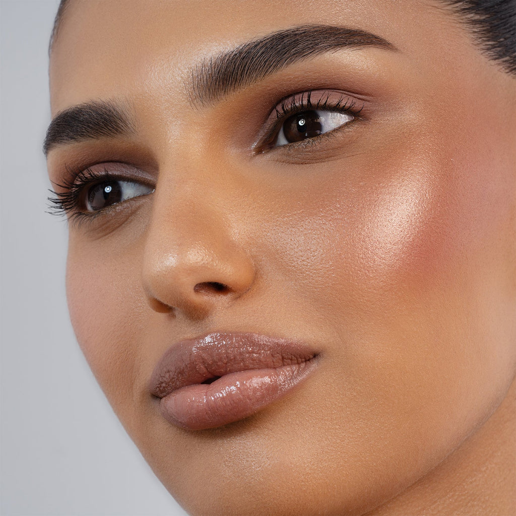 Natasha Denona Mini Rose Cheek Duo cream blush and highlighter swatch on brown skin